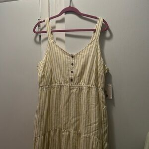 Sonoma Green And White Striped Sundress with Buttons